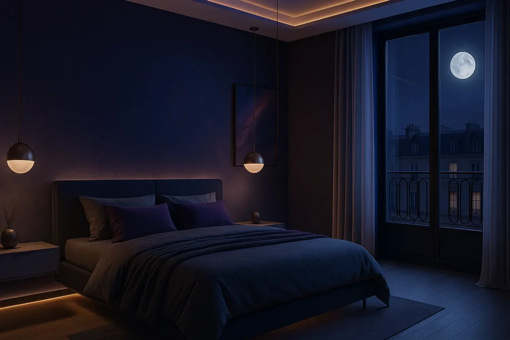 Chambre à l'ambiance cosmique du futur dusk