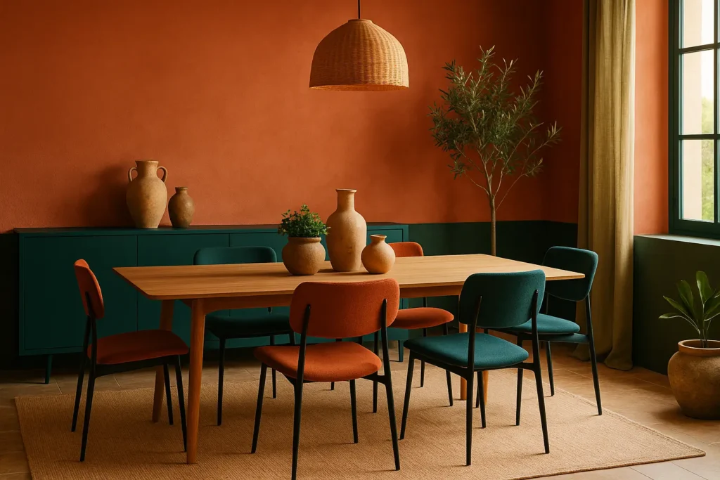 Contrastes audacieux à associer avec le terracota pour un intérieur contemporain