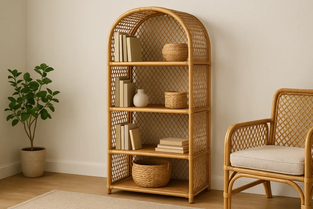 La bibliothèque en rotin : rangement léger au charme artisanal