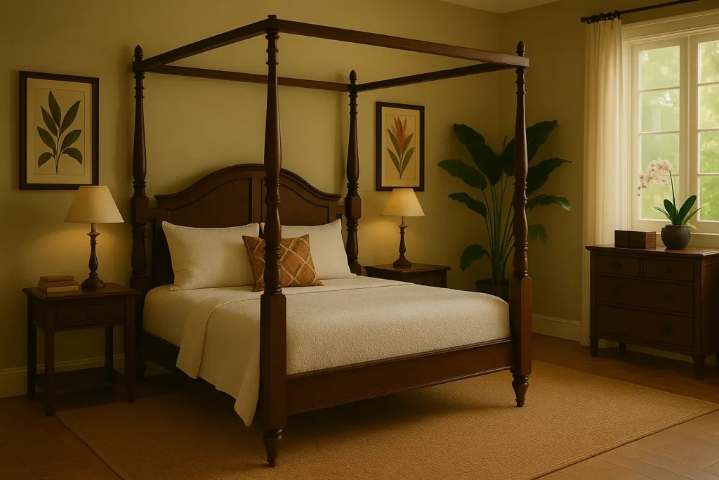 La chambre style colonial : entre raffinement et évasion tropicale