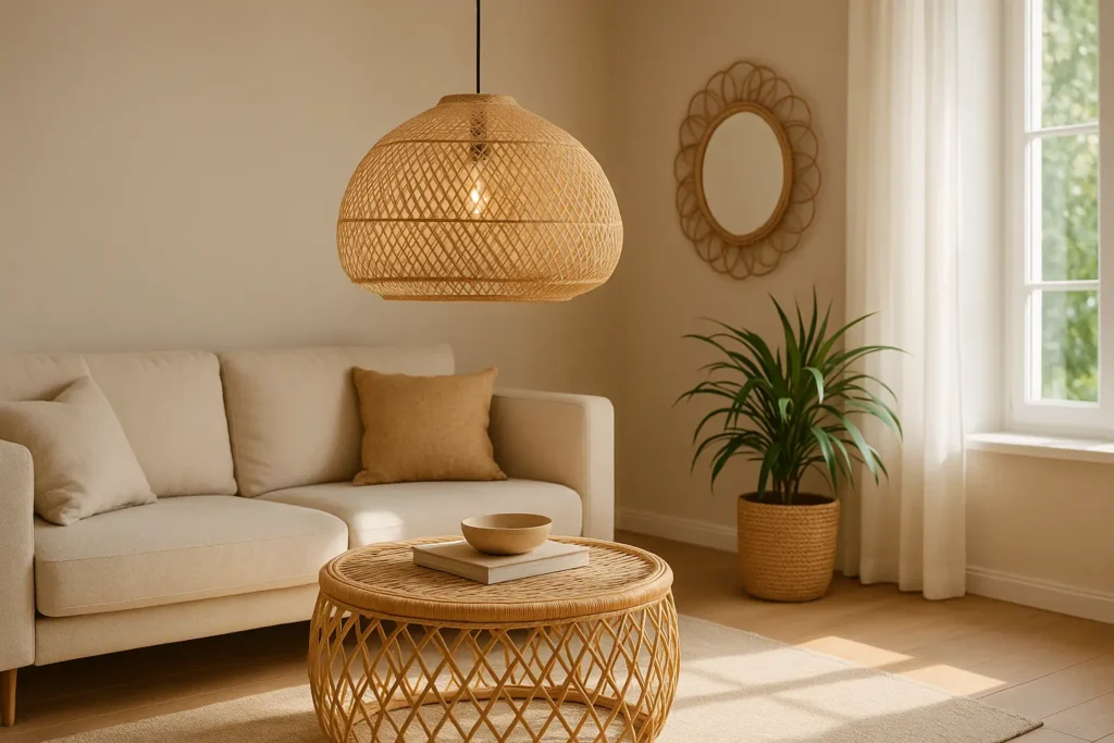 La suspension rotin et appliques pour une décoration bohème