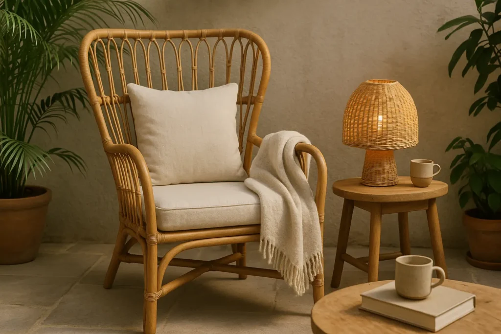 Le fauteuil en rotin : une invitation au repos, signature du salon