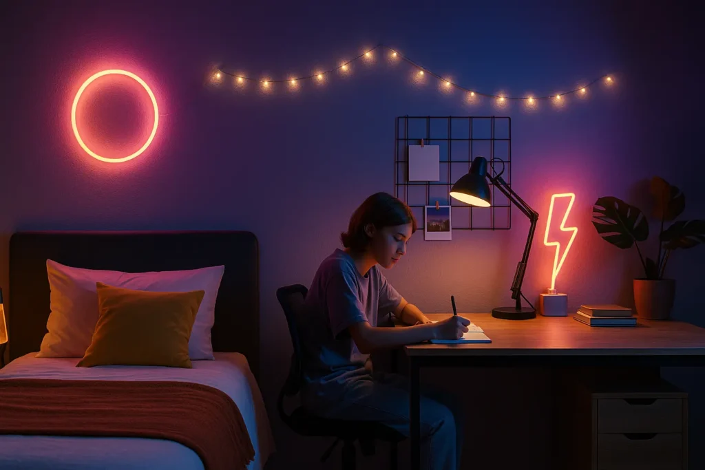 Multiplier les sources lumineuses pour varier les ambiances de votre chambre d'ado
