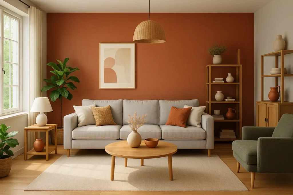 Un salon terracotta et gris pour une ambiance conviviale et méditerranéenne