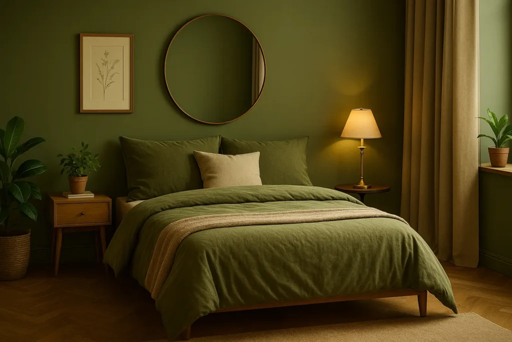 Vert olive : une couleut naturelle et sophistiquée pour une chambre de caractère
