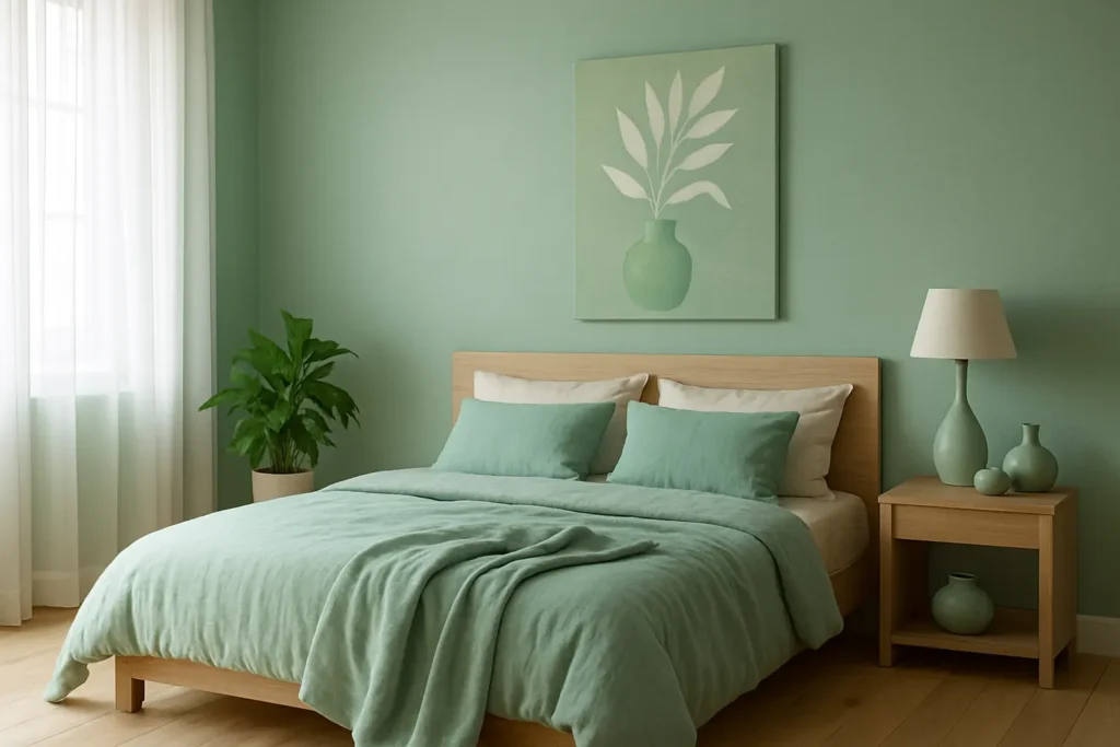 La chambre vert céladon décoration
