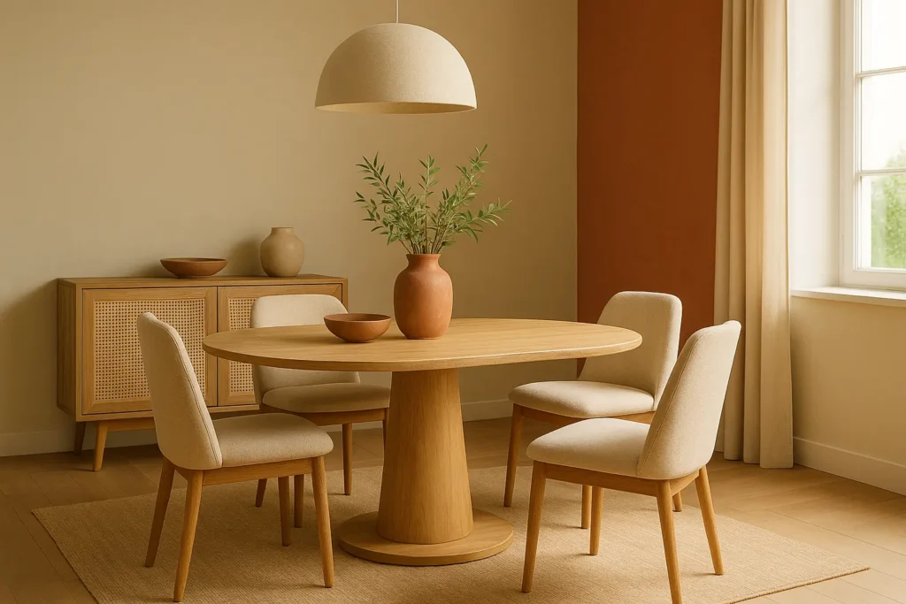 Le beige sable et terracotta : le duo de couleur incontournable pour une salle à manger en 2025