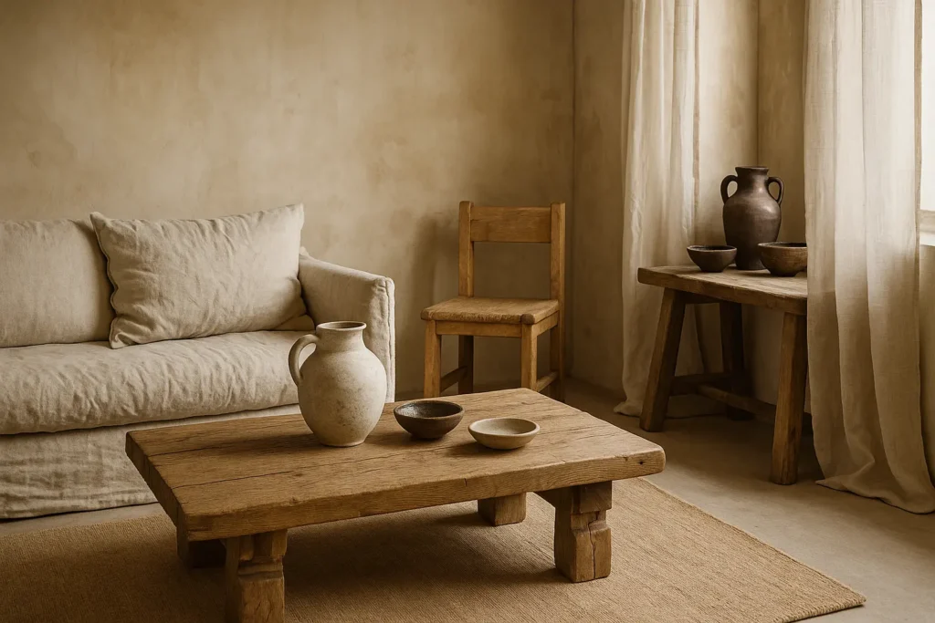 Matières nobles et textures brutes dans le style wabi sabi