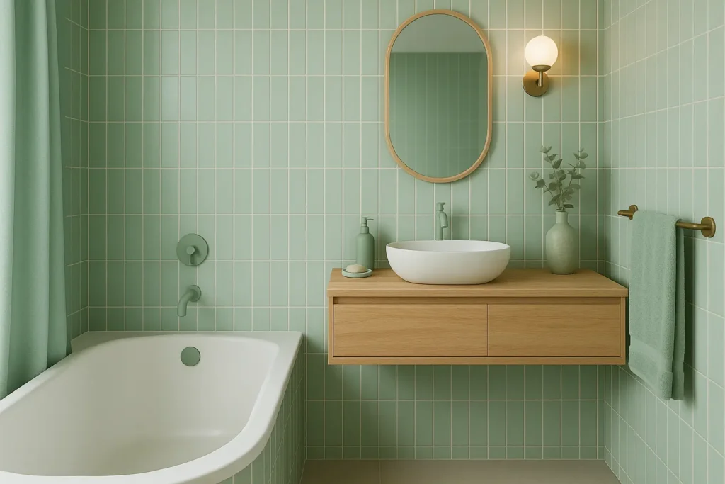 Salle de bain vert céladon