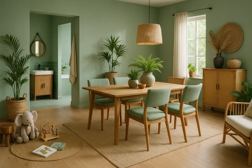 salle à manger vert celadon et chaise vert celadon