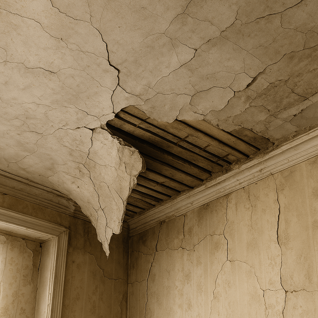 Dégradations courantes du plafond en lattis-plâtre