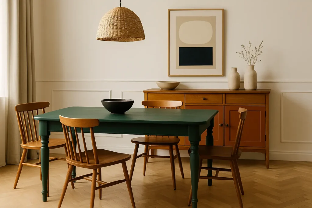 Idée de couleur pour repeindre un meuble en bois dans la salle à manger