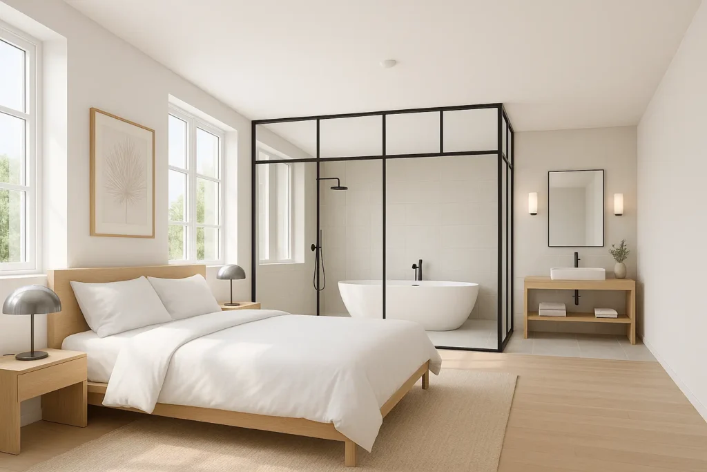 Salle de bain ouverte sur chambre, idées, avantages et inconvénients pour une chambre tendance