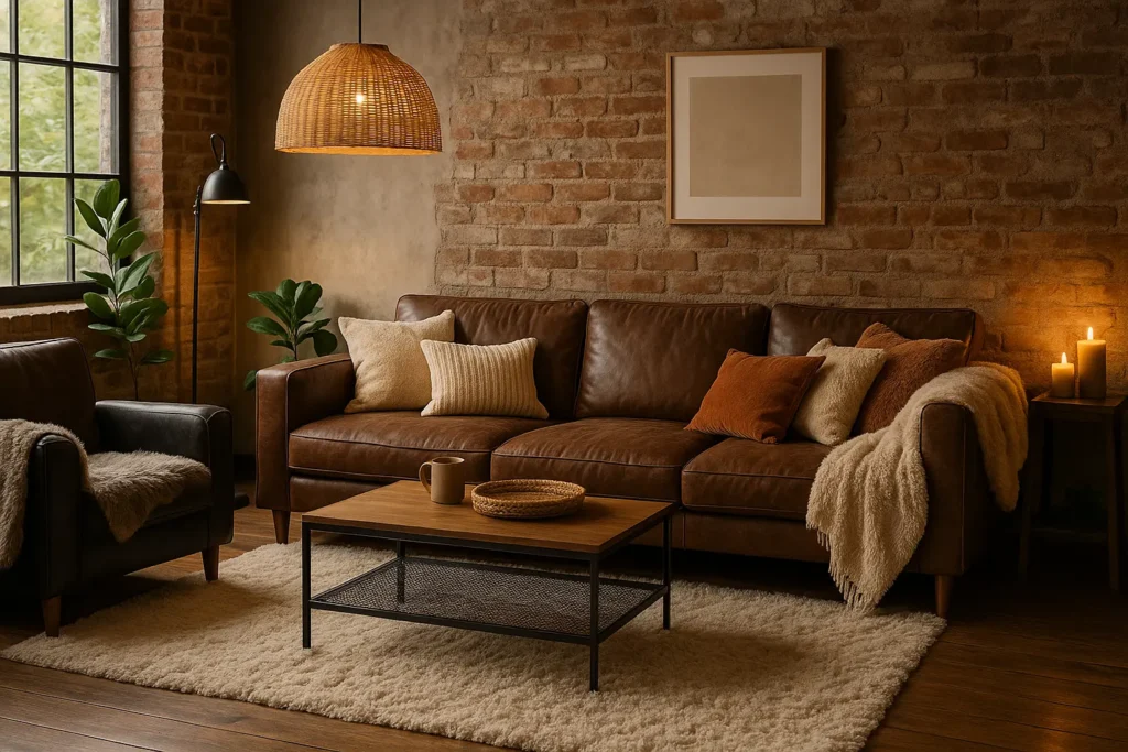 Salon cosy cocooning avec un style industriel