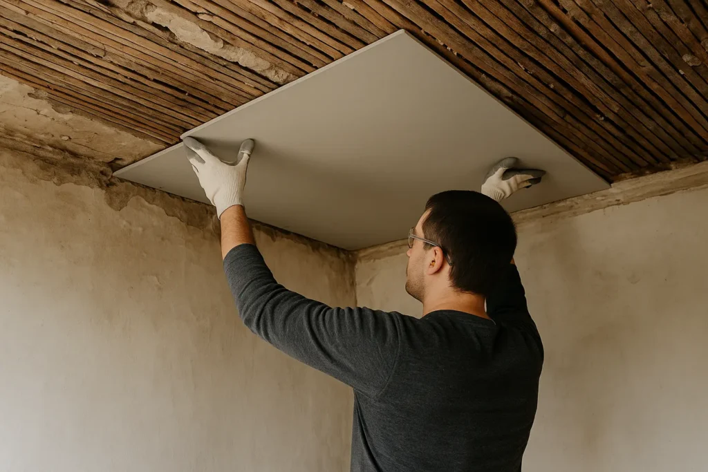 Technique de rénovation d'un plafond en lattis-plâtre