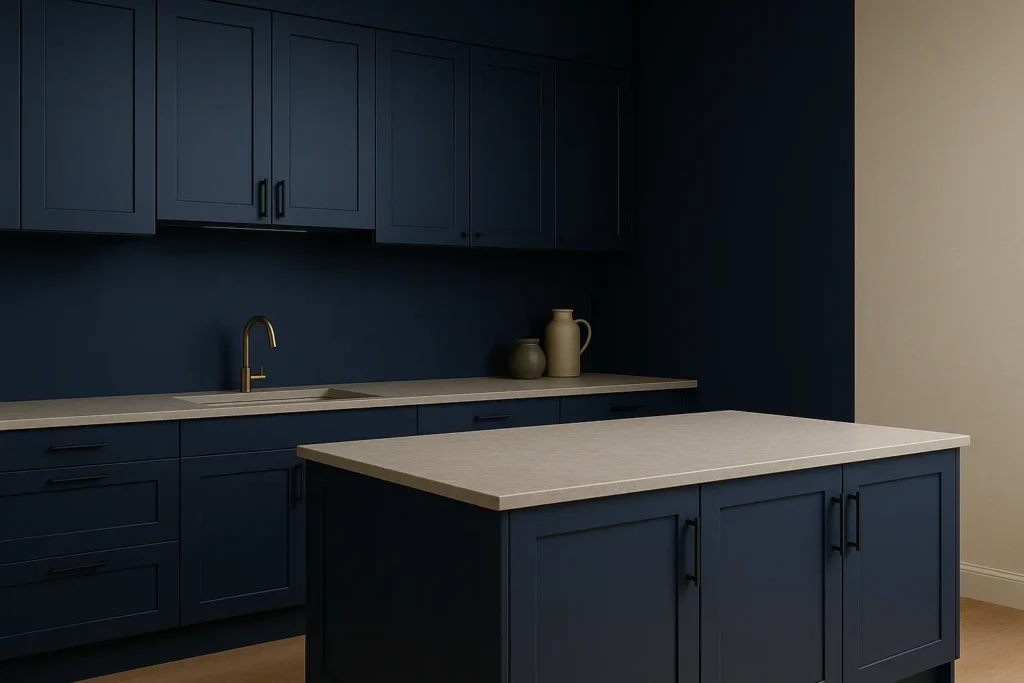 Tendance couleur cuisine 2025 - bleu foncé et marine