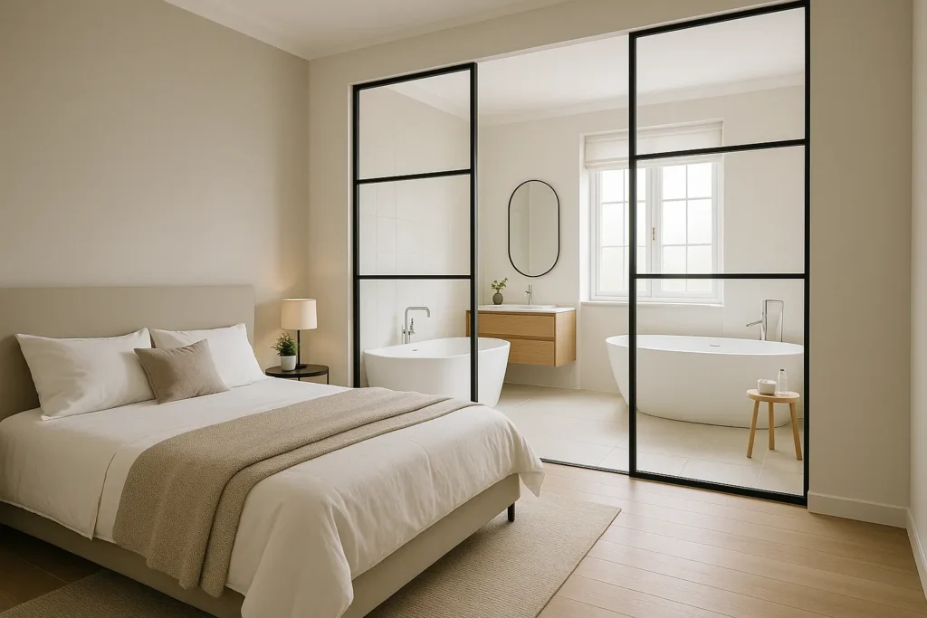 Une sensation d'espace et de luminosité accrue pour une salle de bain ouverte sur chambre