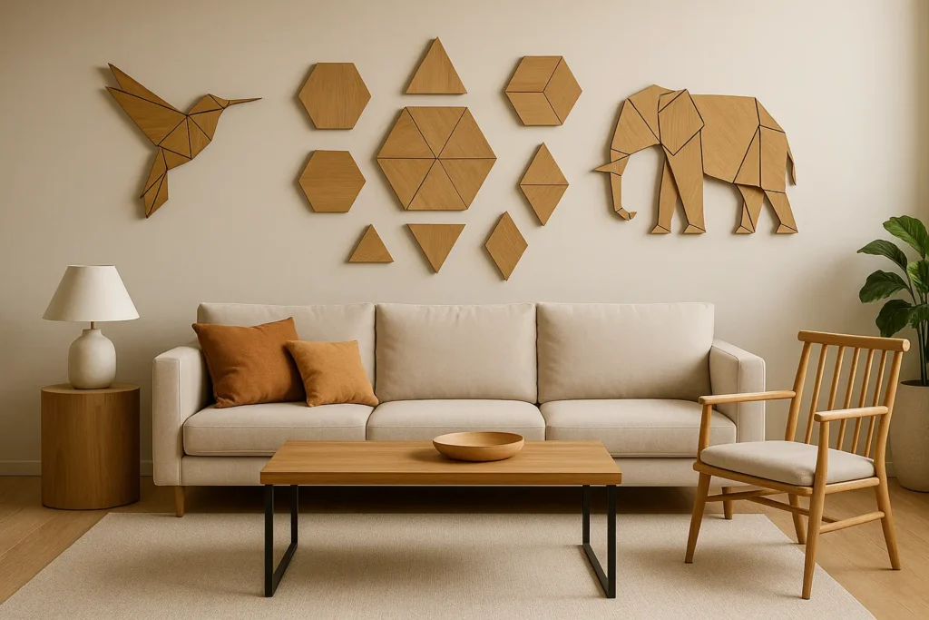 Décoration en bois origami et formes géométriques modernes