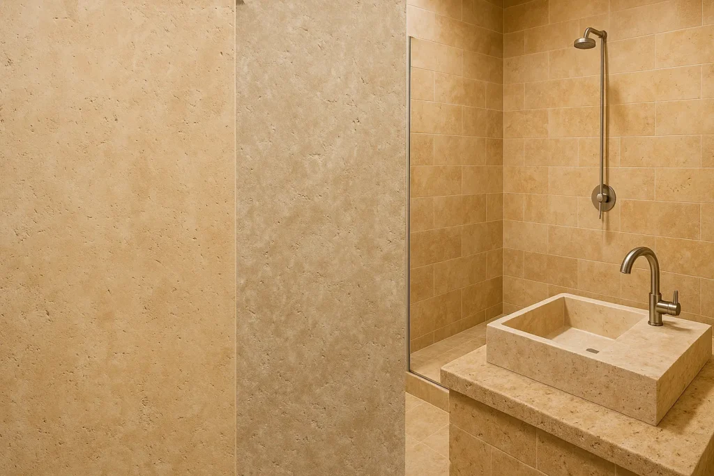 Les différentes finitions d'une salle de bain en travertin