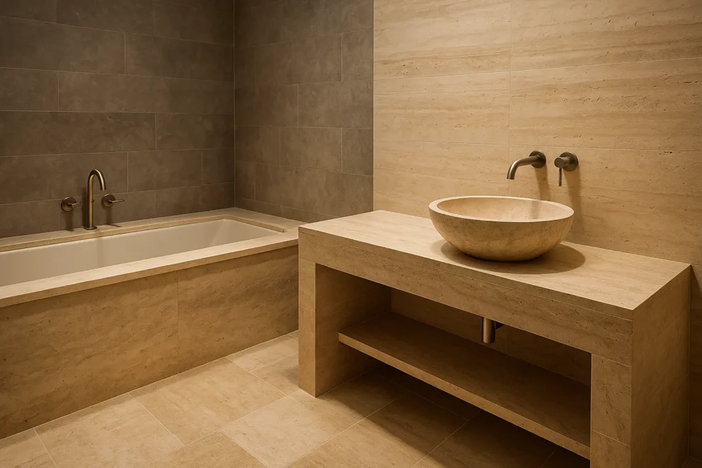 Les meilleures applications du travertin dans une salle de bain