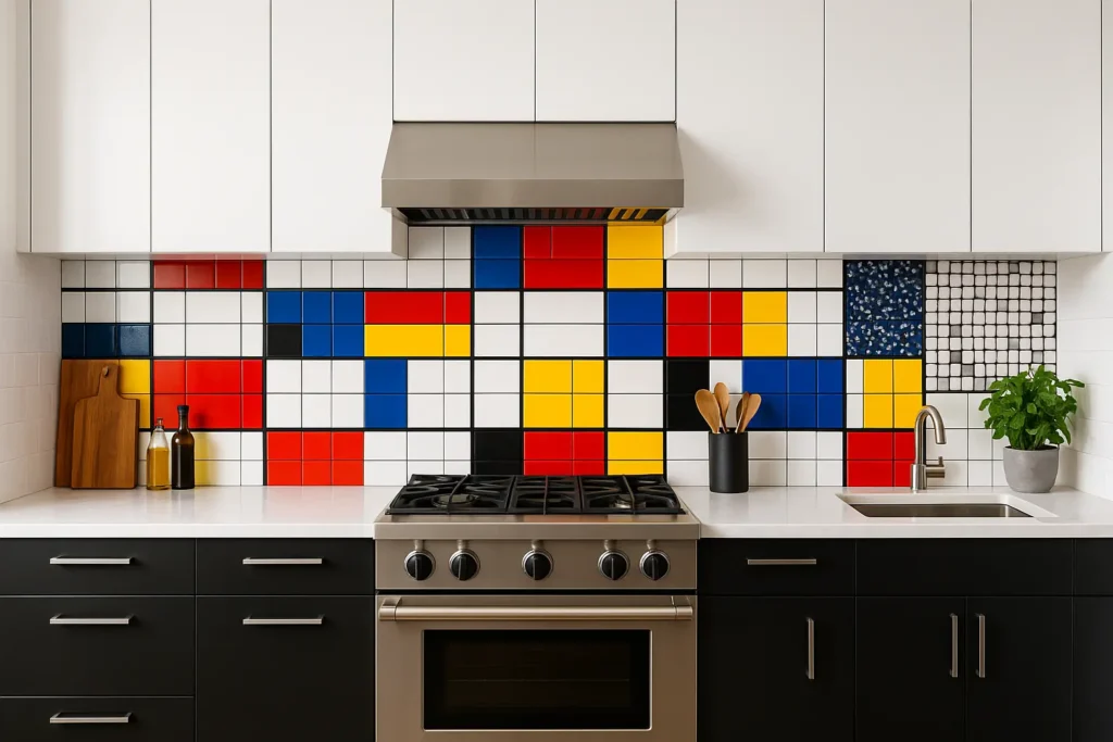 L'influence artistique sur la crédence pour cuisine : inspiration Mondrian et mosaïques colorées