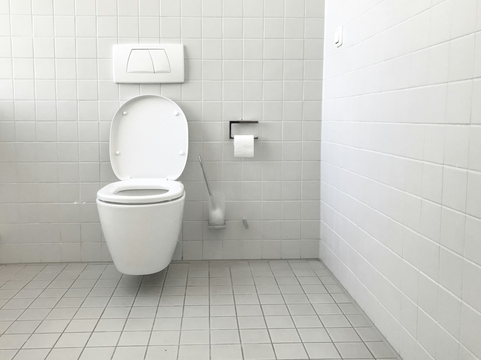 WC anciens avant rénovation, carrelage daté et murs à rafraîchir.
